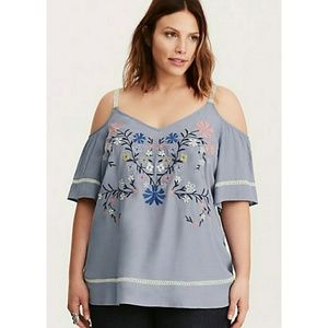 NEW Torrid Embroidered Cold Shoulder Top